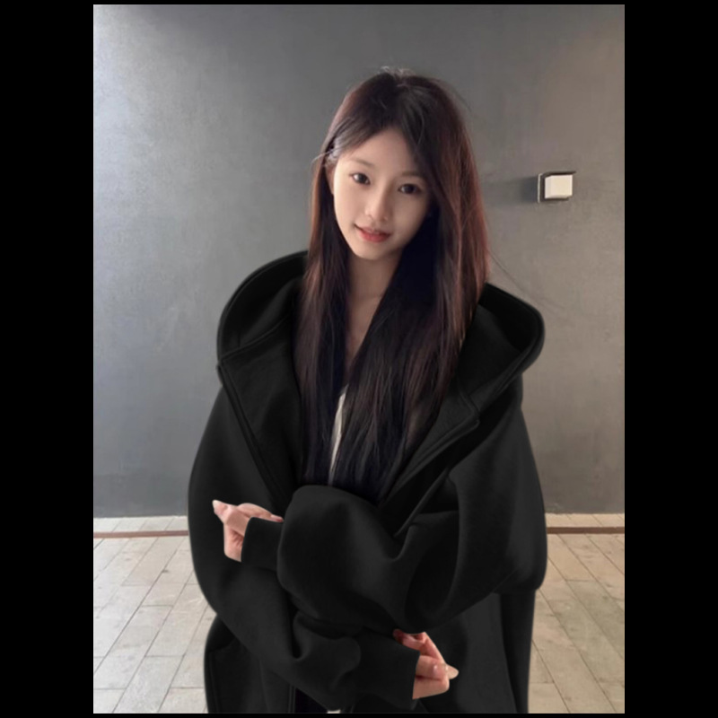 灰色卫衣拉链外套女春秋2025新款早秋穿搭大帽子chic韩系连帽上衣|undefined