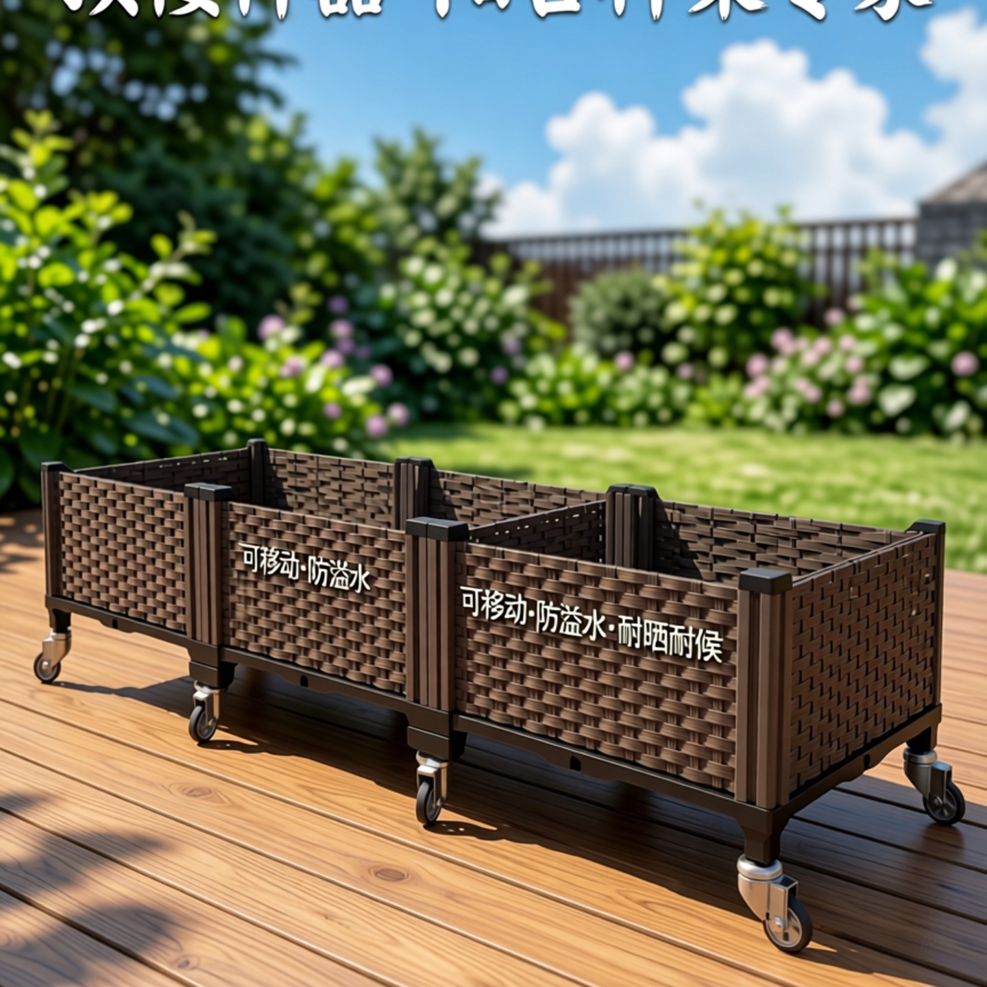 Mobile top-floor vegetable box with wheels, flower box, outdoor planting box, balcony plastic flower pot for home use