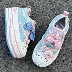 OLD公版新款联名凯蒂猫联名款凯蒂满印花松糕鞋帆布鞋厚底休闲鞋
