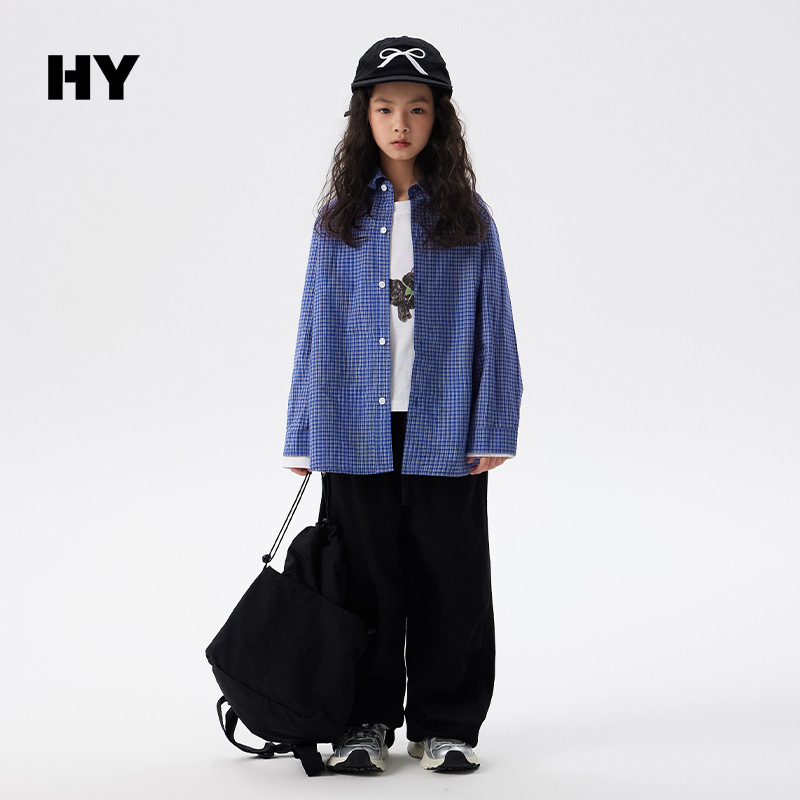 Children's Casual Long-Sleeved Top, 2026 Autumn New Style, Girls' Korean Style Classic Plaid Shirt, Medium and Large Children's Spring and Autumn Clothing