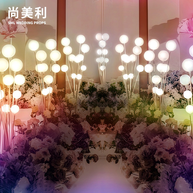 Accesorios de boda, galvanoplastia de hierro, felicidad luminosa, árbol frutal, manzano, bola blanca lechosa, bombilla, guía de carretera, diseño de escenario T
