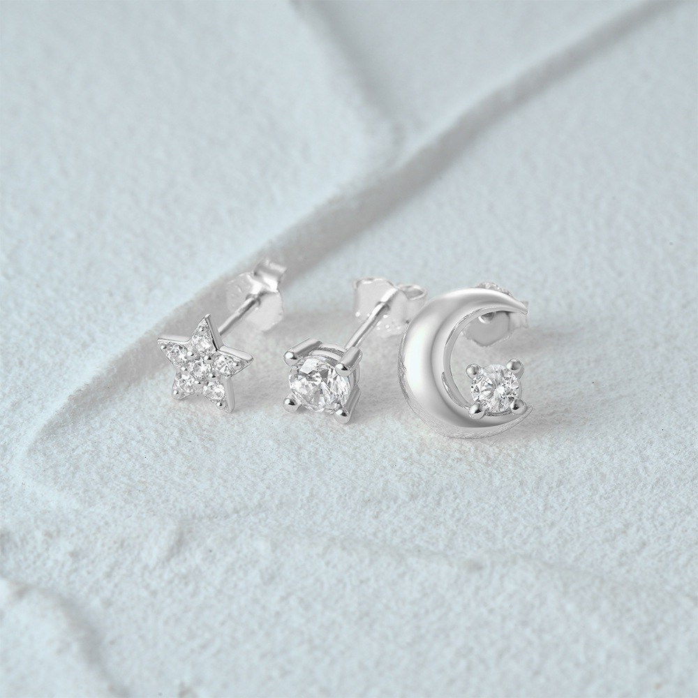 3g Weight Ear Studs Classification 1 Set Quantity Daily Occasion 925 Sterling Silver Material Star, Butterfly Pattern Women's Gender Plating Design Simple Style Style 1 Set 925 Sterling Silver Star Butterfly Ear Studs 95