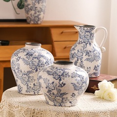 北欧の青と花の陶磁器の花瓶の中国式の客間のデスクトップは古挿しの花瓶の板の部屋の別荘をまねて家の品を飾って飾っています。