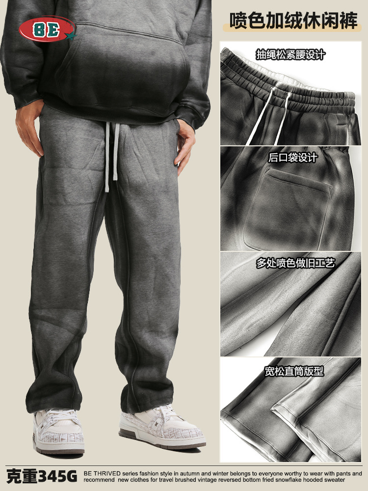 BE ropa de hombre de otoño 2025 pantalones deportivos de moda sueltos graduados hombre americano callejera lavado con agua pantalon de piernas anchas