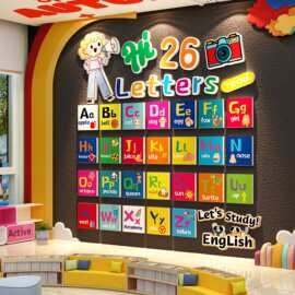 26字母英语角教室布置装饰工作培训班机构文化墙贴幼儿园环创主题