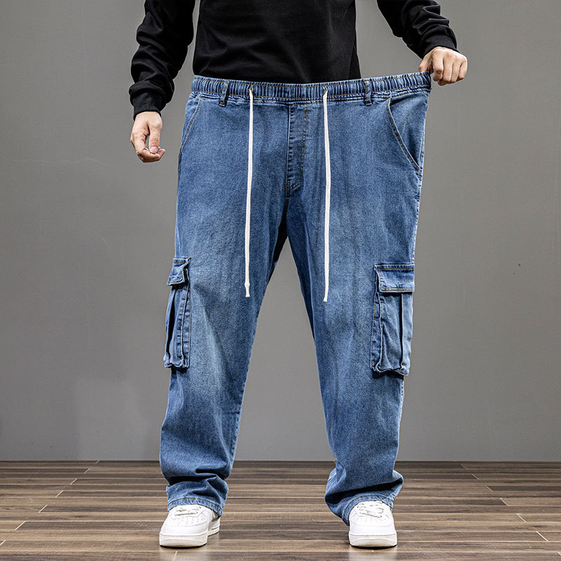 Spring and Autumn Extra Large Size 200kg Plus-Size Men's Loose Elastic Straight-Leg Jeans Deep-Rise Workwear Jeans Spring and Autumn Extra Large Size 200kg Plus-Size Men's Loose Elastic Straight-Leg Jeans Deep-Rise Workwear Jeans
