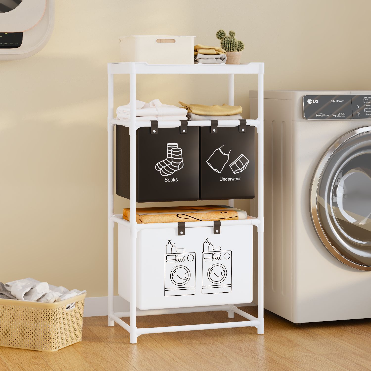 Nuevo almacenamiento de doble capa de ropa sucia canasta de almacenamiento de estante de almacenamiento de ropa clasificado almacena artefactos