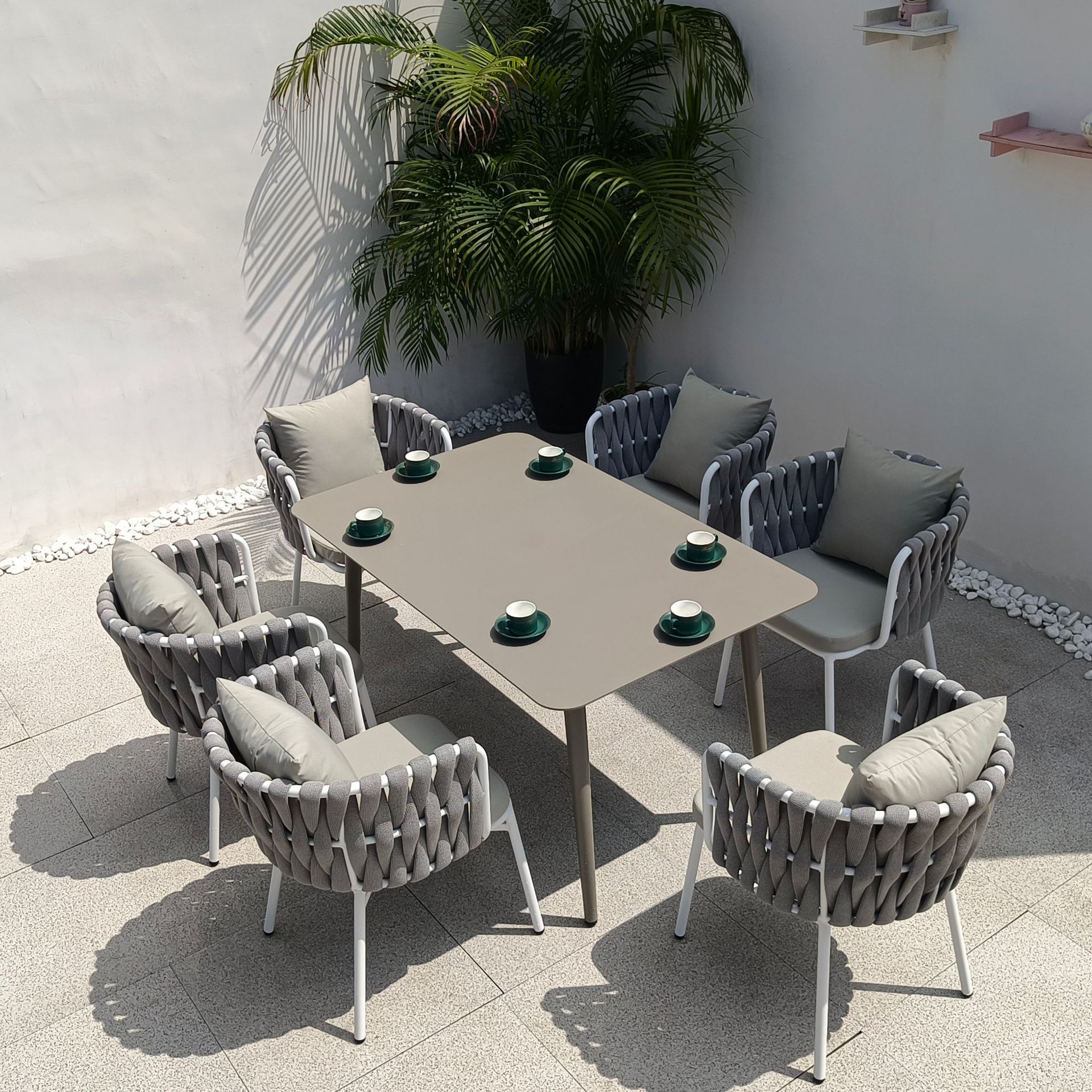 Northern European outdoor woven chair, outdoor metal table and chair, rope chair, balcony courtyard, all-aluminum table and chair, woven band chair, coffee chair