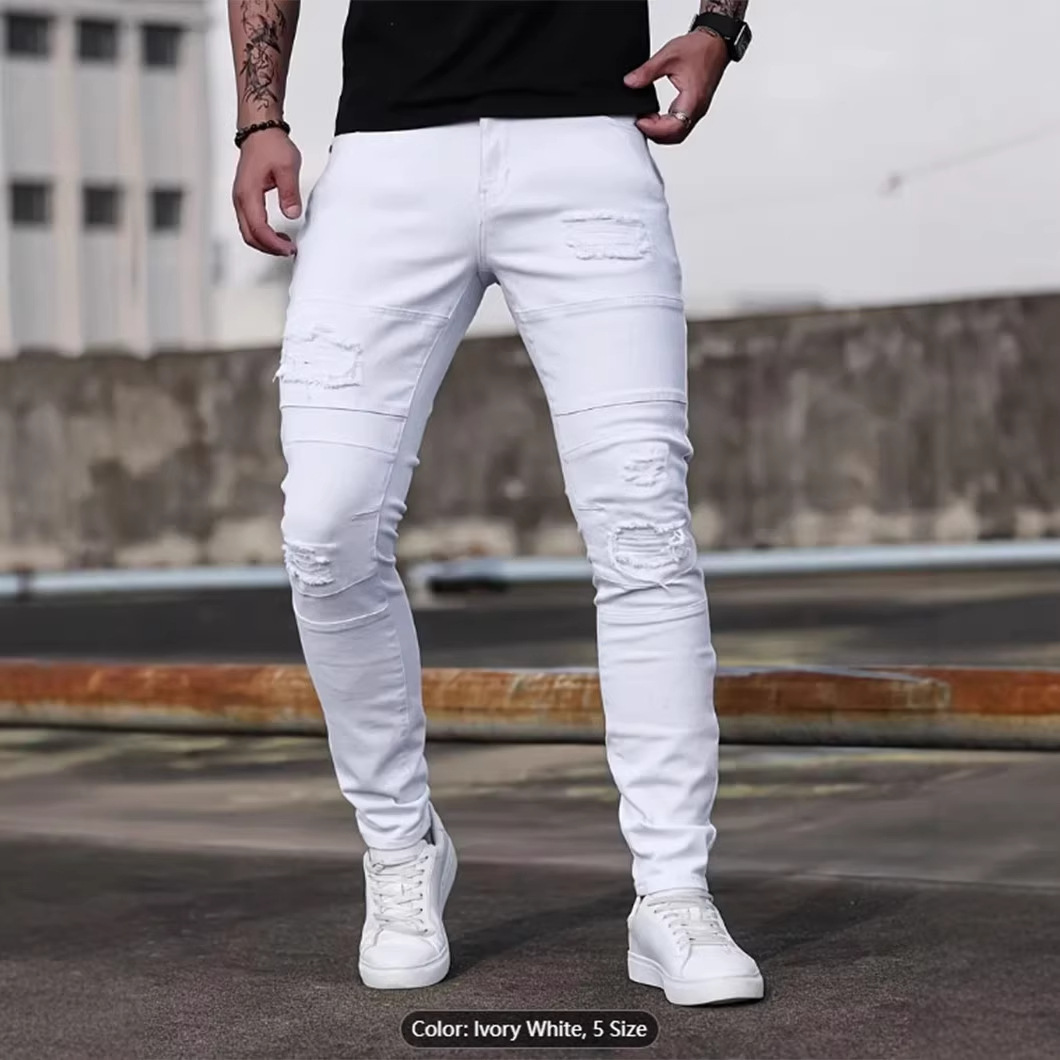 Vaqueros ajustados elásticos de High Street para hombre, vaqueros ajustados casuales, blancos, cómodos, de tela elástica._voghion.com