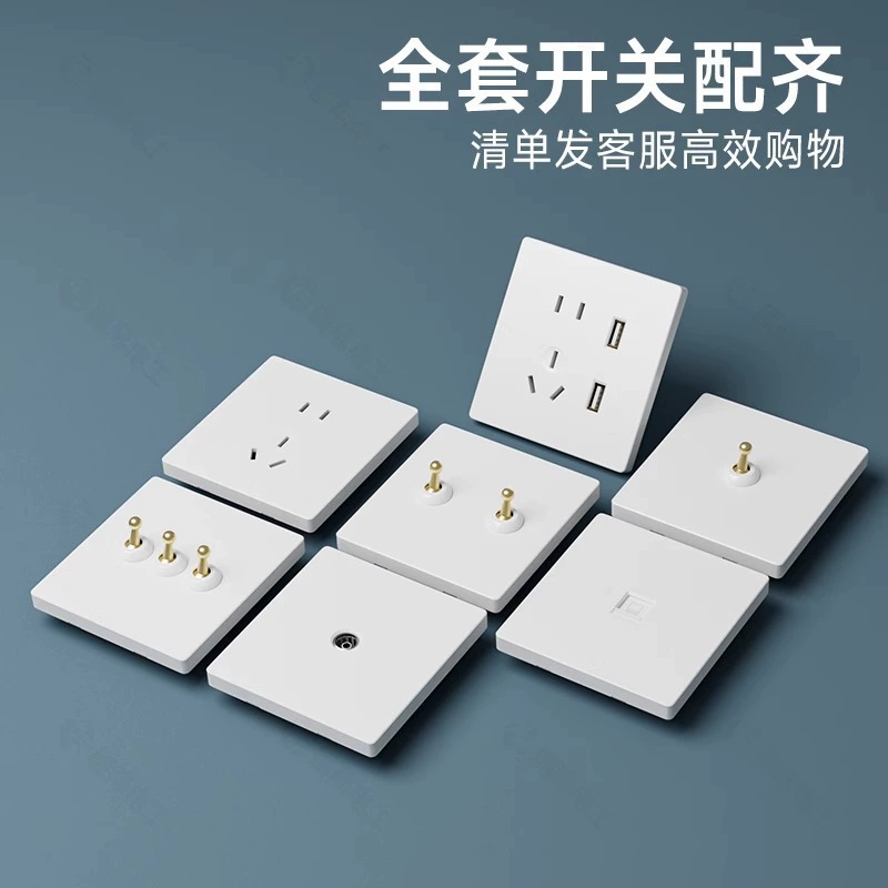 TEP International Electrician Brass Rod Retro White Switch Panel 86 Type Household SIDE 1 Open Three 5 Five Hollow