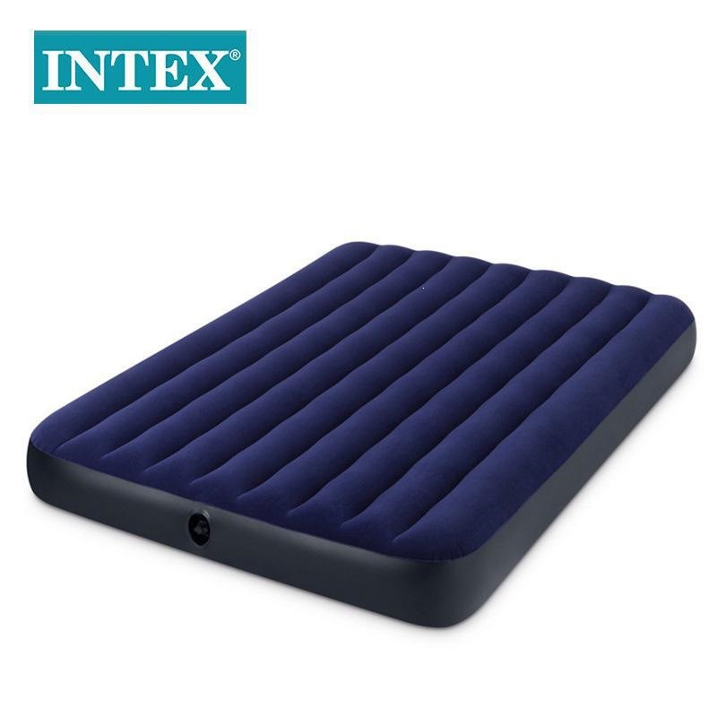 INTEX nuevo colchón infláble de campamento al aire libre alambre de flocado verde tira azul cama de aire de PVC al por mayor
