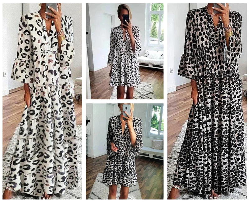 Platform spring and autumn cross-border WISH Europe and the United States new ladies leopard print dress hot bohemian style dress spot