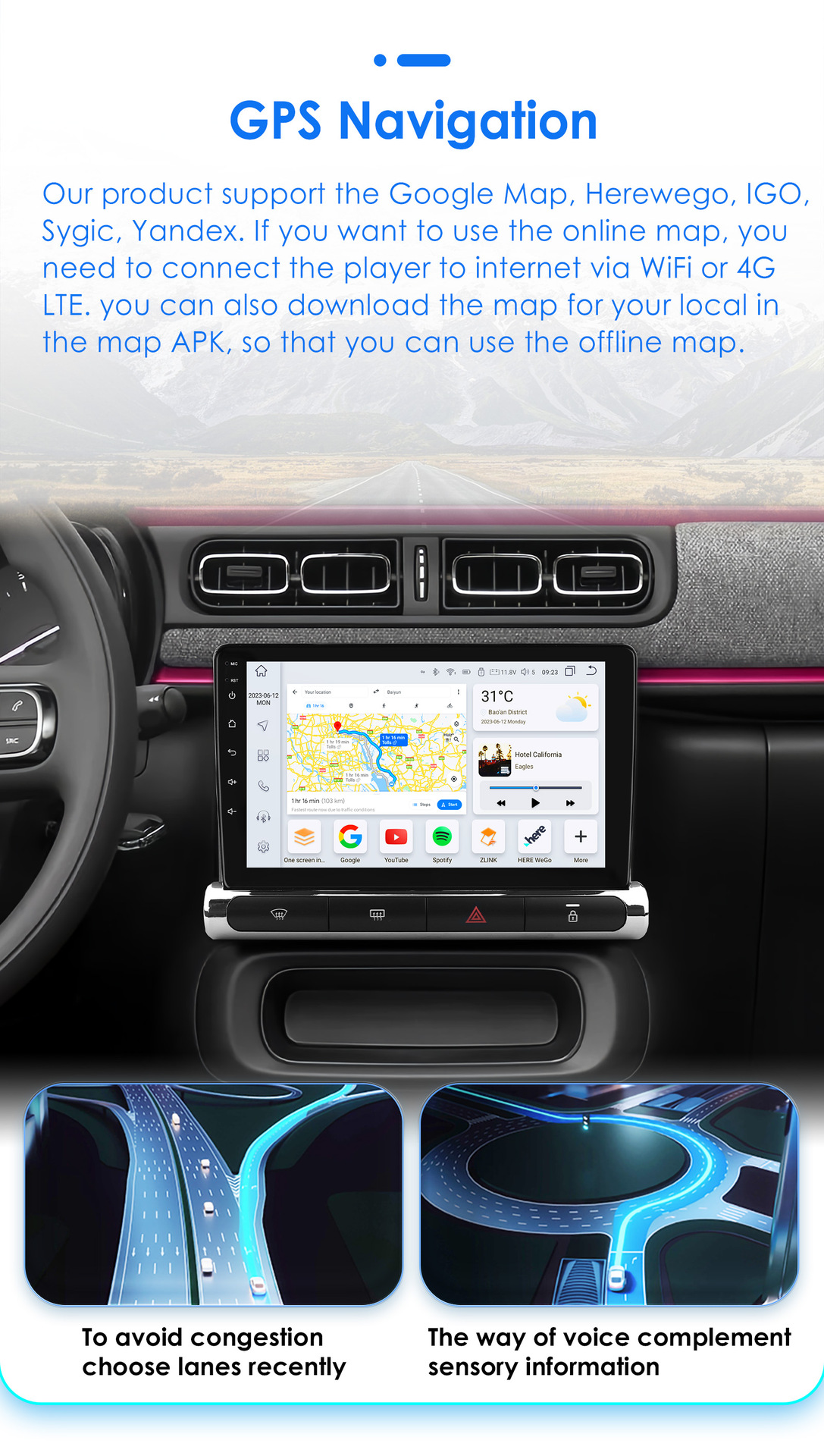 9 inch is suitable for 17-23 Citroen C3 Android intelligent large screen car reversing image navigator all-in-one machine