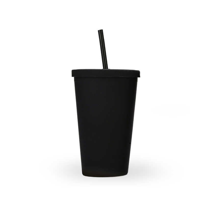Taza de agua personalizada al por mayor, taza creativa, taza de paja de doble capa portátil de 16oz mate, taza de plástico simple con tapa plana