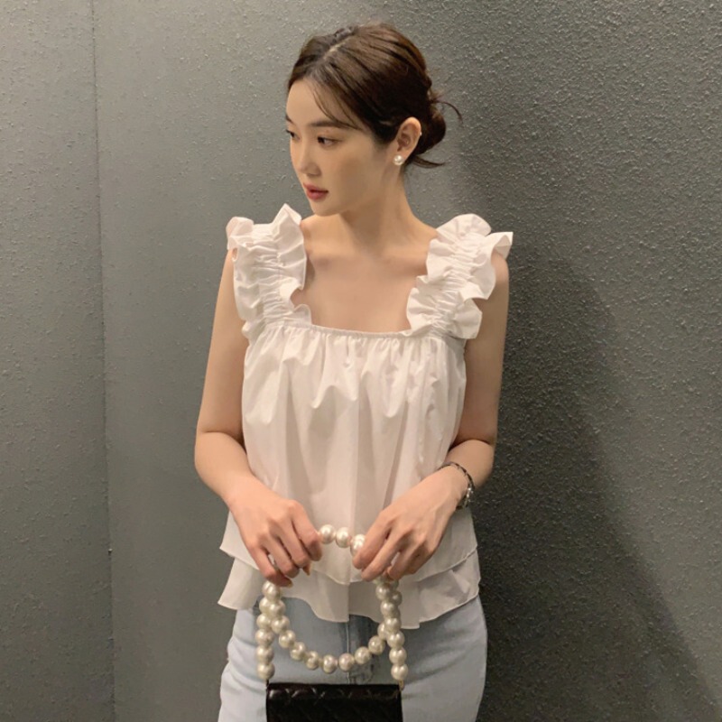 French Chic Elegant Front Short Back Long Ruffled Camisole Women's Summer New Niche Design Sense Small Top