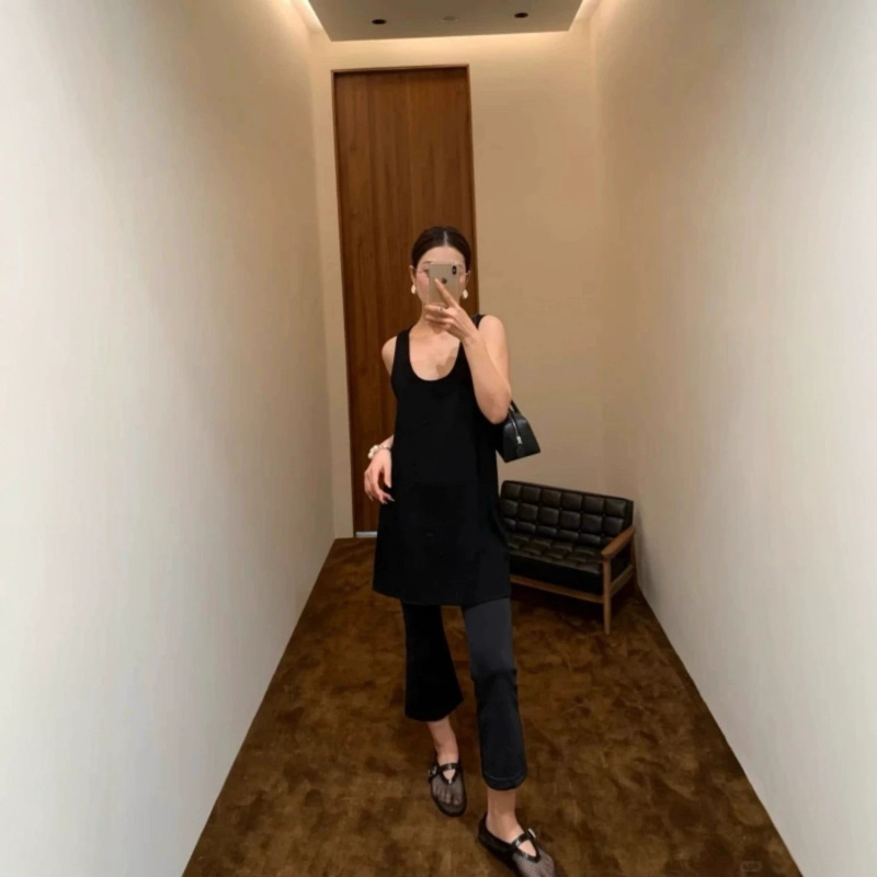2026 New Women's Summer Minimalist Style High-End Black Tank Dress High-Waisted Slim Straight Pants Set 2026 New Women's Summer Minimalist Style High-End Black Tank Dress High-Waisted Slim Straight Pants Set