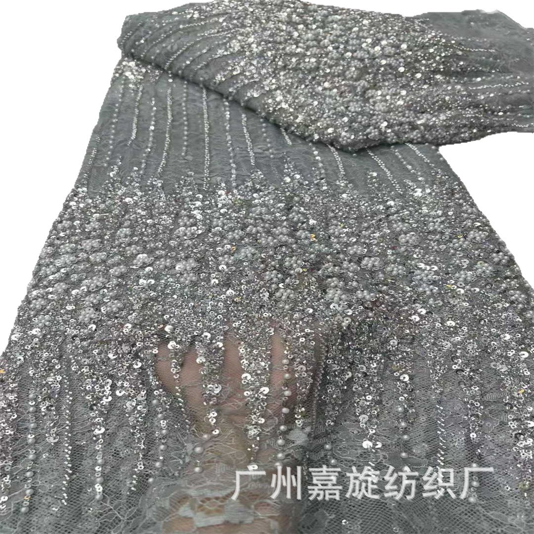 Nuevo gradiente rayas pequeñas flores tubo de cuentas sequinado bordado tela de encaje africano vestido de boda encaje tela