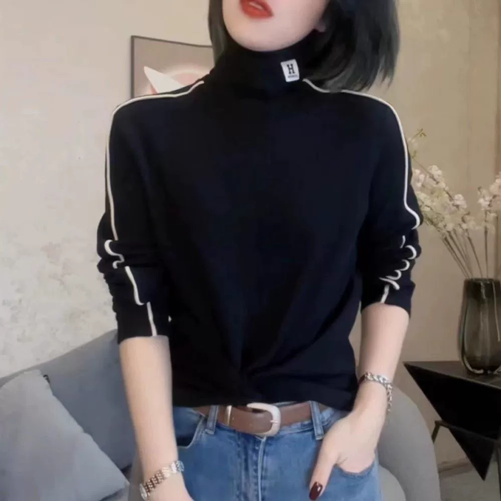 Двусторонняя бархатная водолазка с высоким воротом для женщин 2024, Осень-зима, новый внутренний топ, свитер с длинным рукавом, весенний теплый на флисовой подкладке