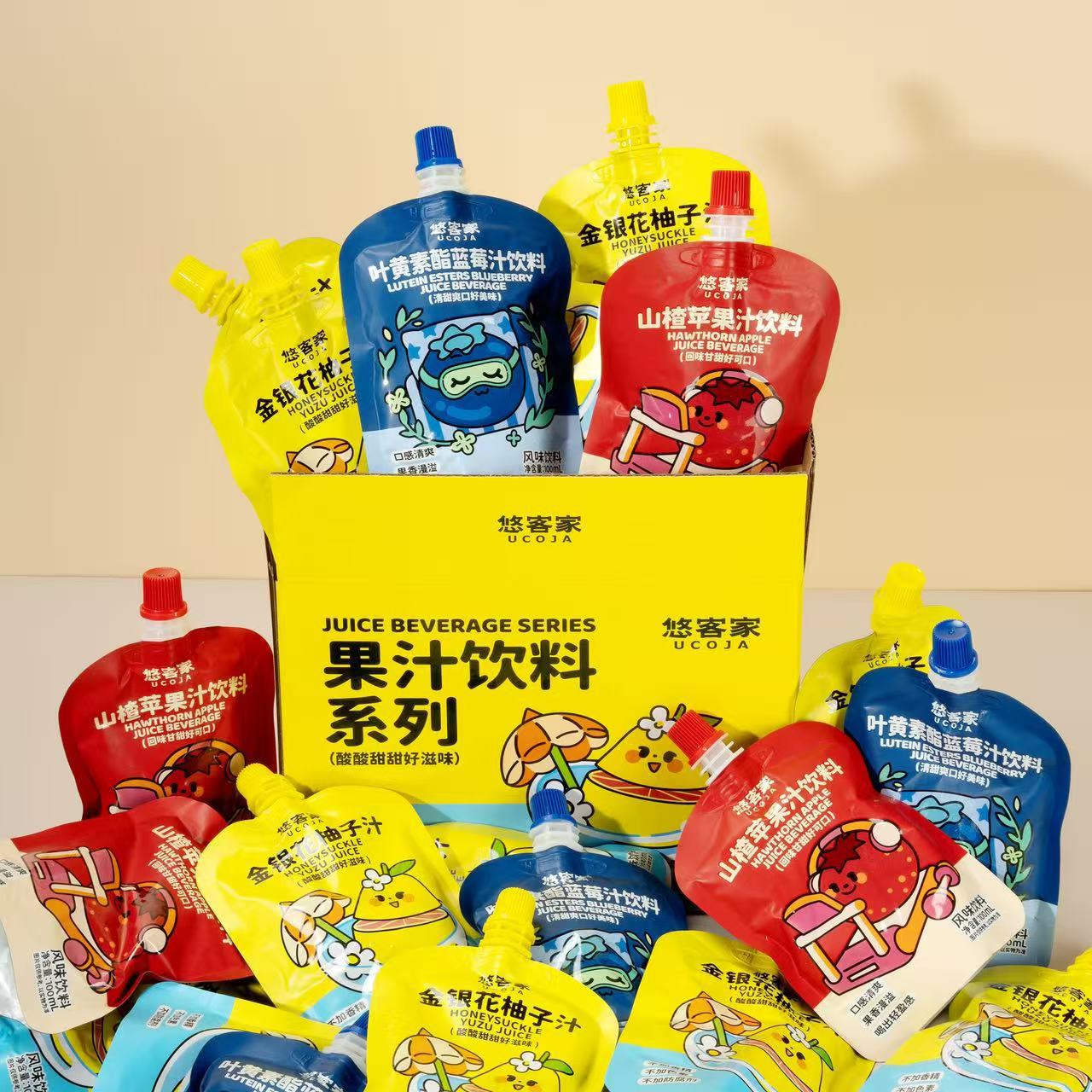 悠客家800g整箱风味饮料金银花柚子汁叶黄素酯蓝莓汁山楂苹果汁源
