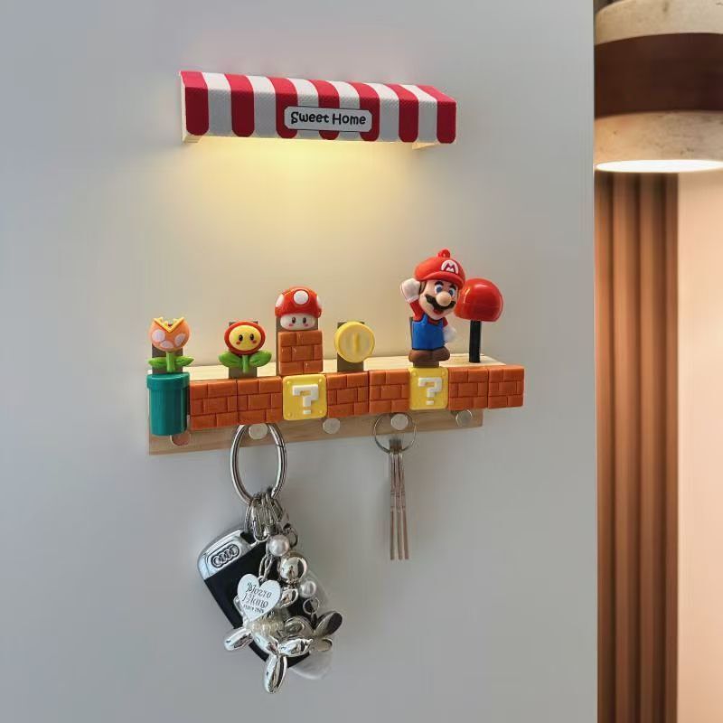 Cartoon Mario DIY Hook Entry Door Key Storage Punch-Free Hanging Door Back Entrance Sticky Hook Storage Rack