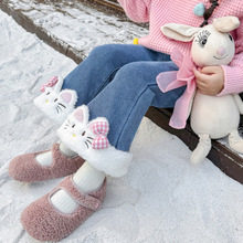 女童裤子秋冬款2025新款儿童牛仔喇叭裤童装冬装宝宝加绒休闲长裤