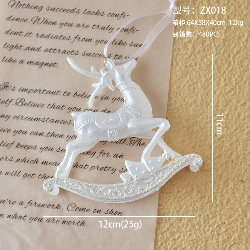 Nuevo colgante de acrílico de Navidad blanco transfronterizo, copos de nieve en polvo de brillo, paquete de regalo de árbol de Navidad de mariposa, colgante de caramelo pequeño