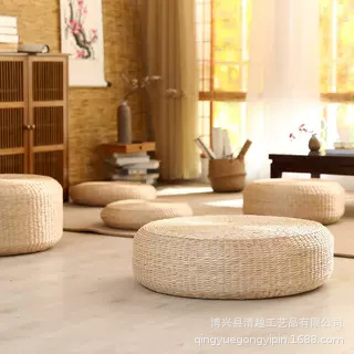 Fúten tejido de paja, almohadilla de ventana flotante de arroz, almohadilla de meditación de culto al budismo japonés, estilo pastoral.