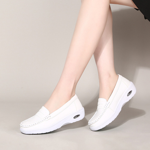  New Women's Shoes Air Cushion Nurse Shoes Women's Single Shoes Soft Sole Breathable Versatile Flat Shoes Work White Shoes