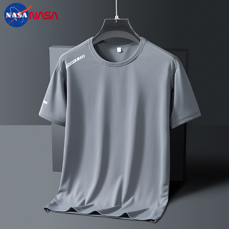 Nasa Ice Silk Short-Sleeved Men's Summer Loose Running Fitness T-Shirt Large Size Quick-Drying Breathable Sweat-Absorbent Sports Top