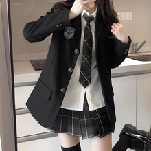 原创校供JK西装外套女2024新款春秋加厚学院风制服套装休闲黑西服