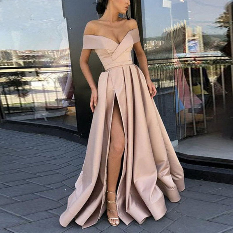 Comercio exterior de Europa y América Amazon AliExpress deseo vestido noche las mujeres sexy V-cuello tarjeta hombro simple satén personalizable