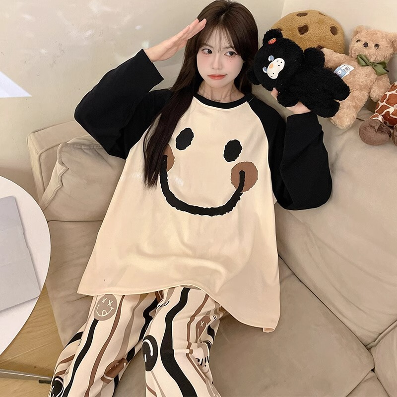 Women's pajamas Spring and Autumn long-sleeved trousers loose plus size small cute casual summer home wear suit