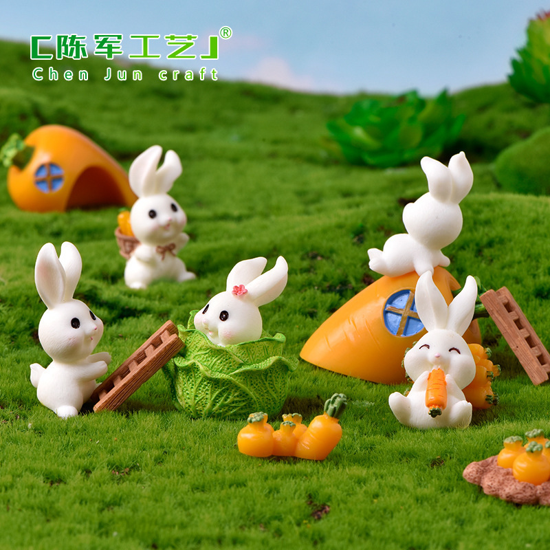Rabbit Paradise Micro landscape ornaments cute cartoon animal Carrot Rabbit House adorable rabbit garden resin accessories
