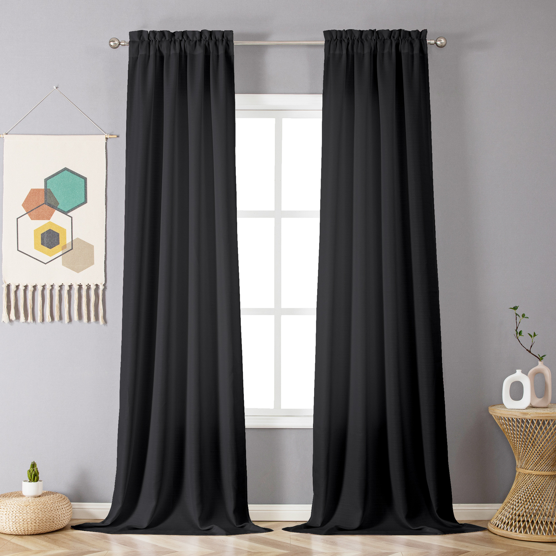 Effen polyester linnen gordijnen voor woon- en slaapkamer_voghion.com