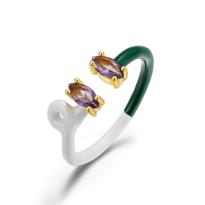 Fashion Color Block Sterling Silver Inlay Zircon Rings 1 Piece