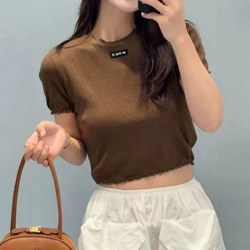 High-End Version of m Brand's 2026 Summer New American-Style Spicy Girl Design Knitted Lace Short-Sleeve Top High-End Version of m Brand's 2026 Summer New American-Style Spicy Girl Design Knitted Lace Short-Sleeve Top