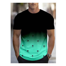 时尚棕榈印刷男士短袖夏威夷街头男士T恤夏季海滩度假男士休闲T恤