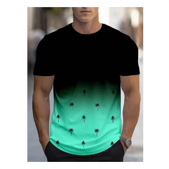 时尚棕榈印刷男士短袖夏威夷街头男士T恤夏季海滩度假男士休闲T恤