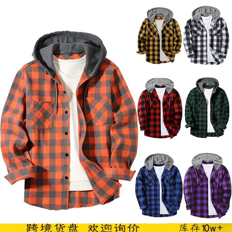 Amazon's best-selling European and American size men's New York fashion trendy hooded plaid sweatshirt flannel hoodie Amazon's best-selling European and American size men's New York fashion trendy hooded plaid sweatshirt flannel hoodie