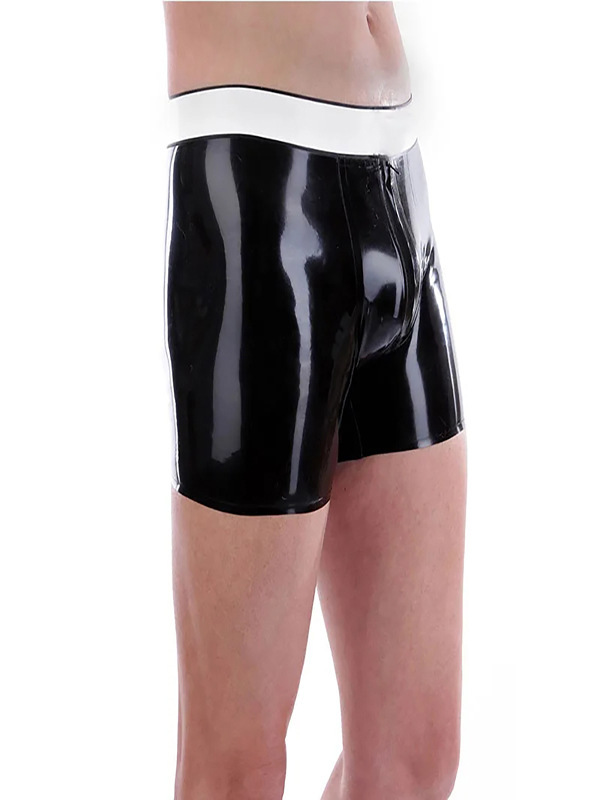 Rubber Panties shorts latex boxer male underwear with front zipper handmade black sexy panties