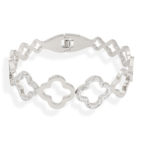 New four-leaf flower hollow spring buckle stainless steel bracelet golden geometric pattern splicing stainless steel bracelet jewelry
