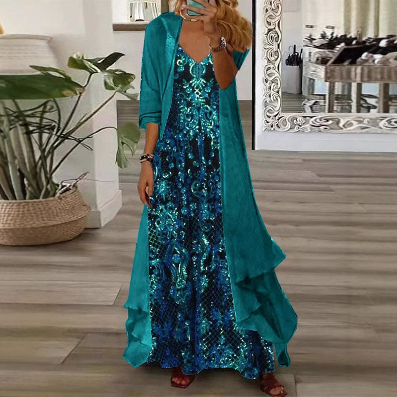 315881 Amazon人気の大きいサイズのレディーススカートスーツVネックサスペンダーインナーメッシュジャケットママ服|undefined