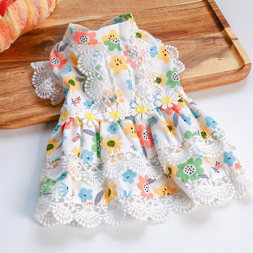 Pet Clothes Teddy Bichon Clothing Factory Direct Supply Endless Summer Floral Dress Princess Lace Flower Dog Clothes