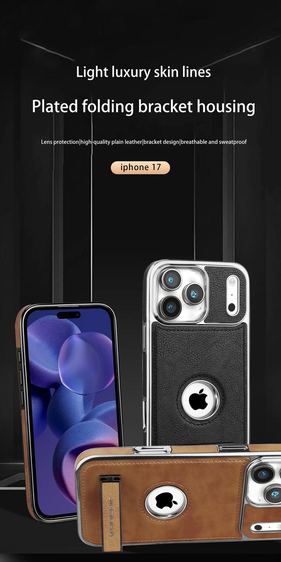 Ốp lưng da mạ điện kim loại cao cấp cho iPhone 16/17 Pro Max — [Da mạ đen] Giá đỡ lỗ lớn, [Da mạ điện màu nâu] Giá đỡ lỗ lớn, [Da mạ màu xanh] Giá đỡ lỗ lớn, [Da mạ điện màu tím] Giá đỡ lỗ lớn chi tiết 21