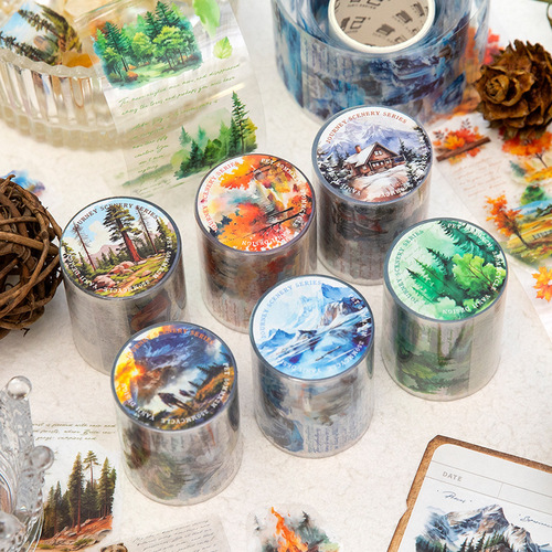 Yanji PET Tape, Travel Scenery Series, Landscape Journal DIY Material Decorative Reusable Sticker 6 Designs to Choose