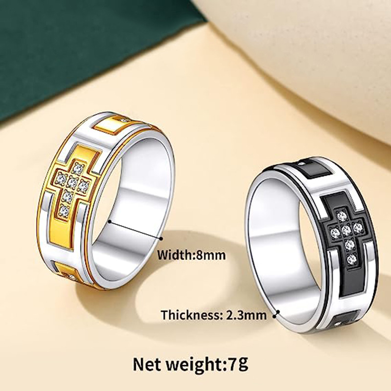 Basic Moderner Stil Klassischer Stil Geometrisch Kreuzen Titan Stahl Inlay Carving Zirkon Unisex Ringe display picture 2