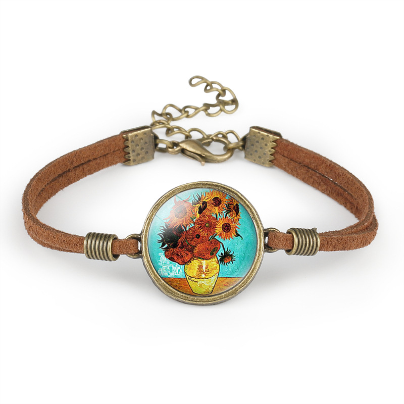 梵高名畫向日葵星空自畫像時光寶石絨繩手鍊 手工手繩工廠直銷