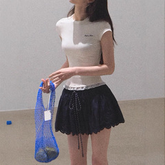 OAKMO/「自分といい天気を見た」レースの肌がやせている半袖tシャツの上着
