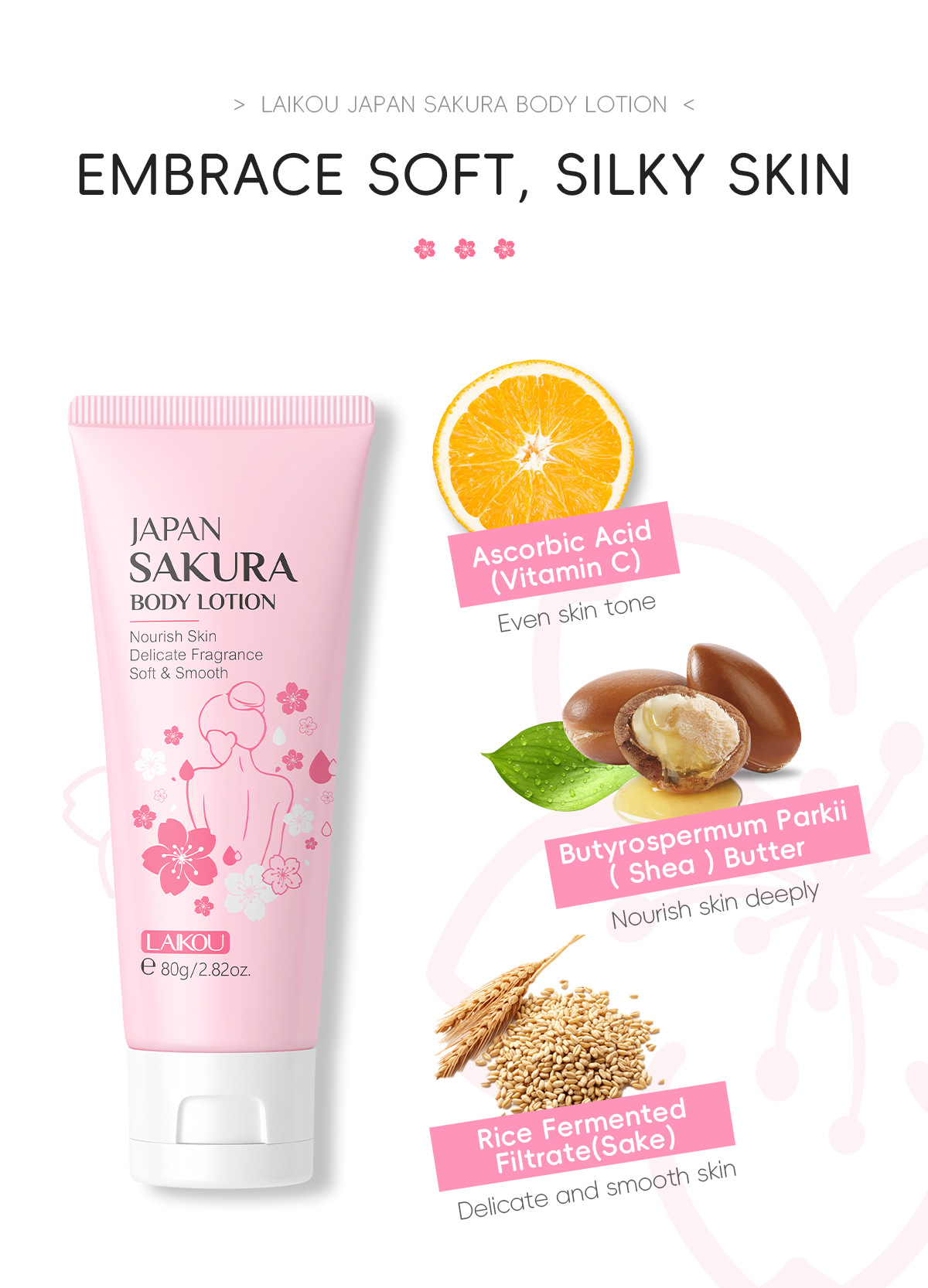LAIKOU Cherry Blossom Body Lotion 80g Moisturizing, Lingering Fragrance, Hydrating and Moisturizing Skin Lotion in stock from the manufacturer undefined
