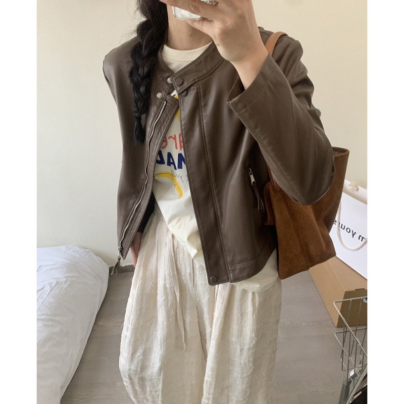 厂家直销黑色皮衣外套女短款修身帅气机车皮夹克秋新款流行时尚|undefined